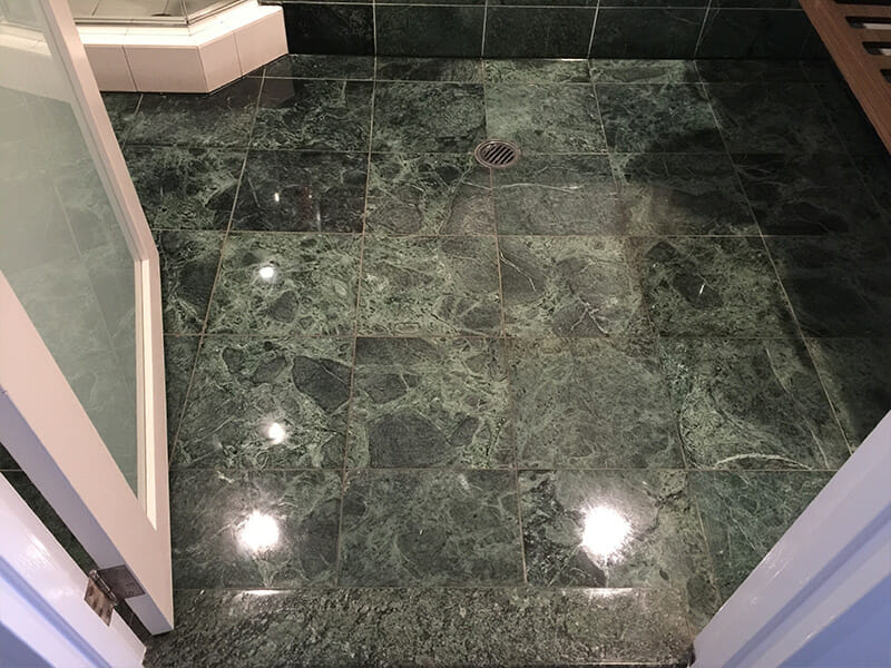 Green marble floor after polishing