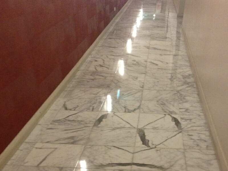 Marble corridor floor after polishing by The Marble Man