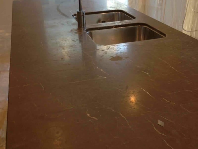 Black marble etching before honing