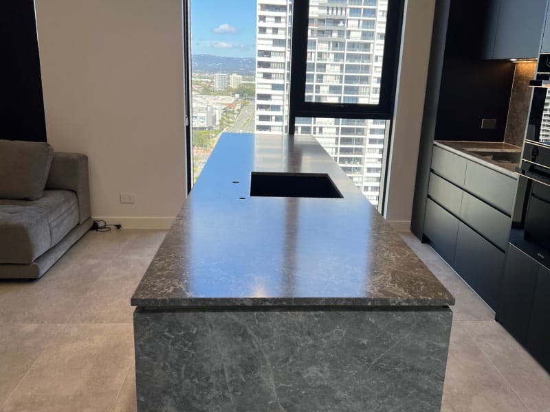 Grey Marble benchtop with Satin Tuffskin