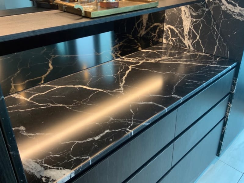 Black and cream marble bar after polishing and Satin Tuffskin