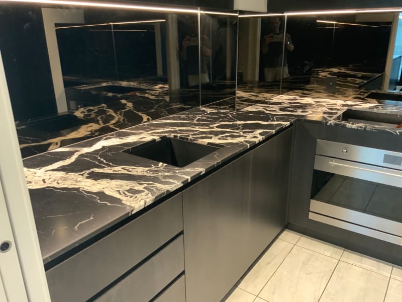 Black and cream marble after honing and Satin Tuffskin